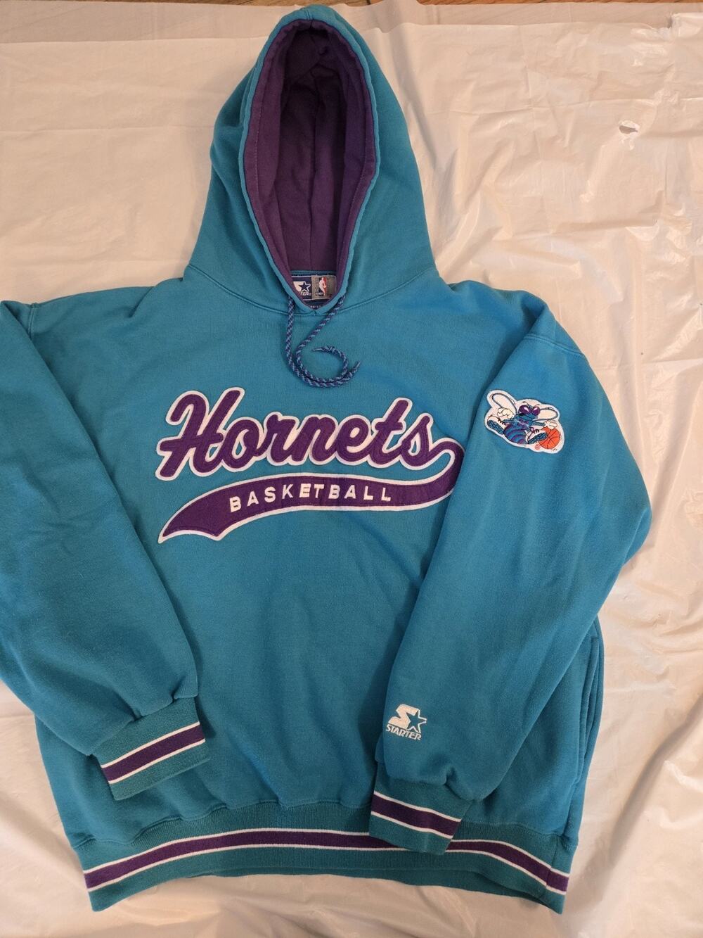 Vintage 90’s Starter Charlotte Hornets Vibrant Teat Purple Hoodie XL RARE NBA